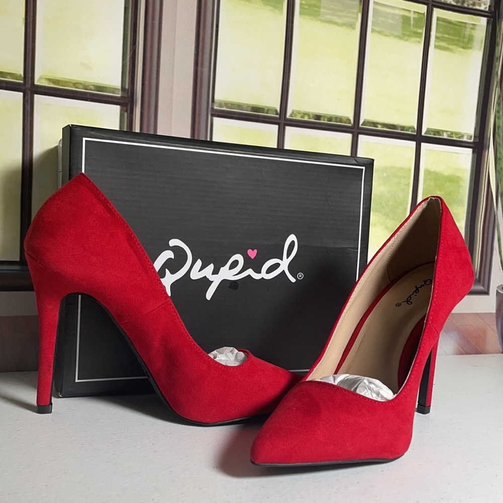 Qupid Red Suede Heels